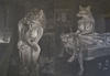 2012 painting, Diptych - Kissed by a Fox - charcoal on paper - 21in x 30in each